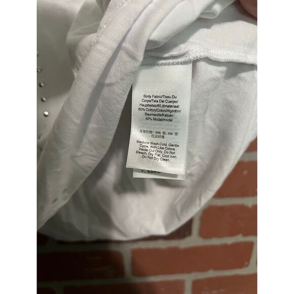 DKNY Short Sleeve White Studded Top - L - Picture 5 of 6